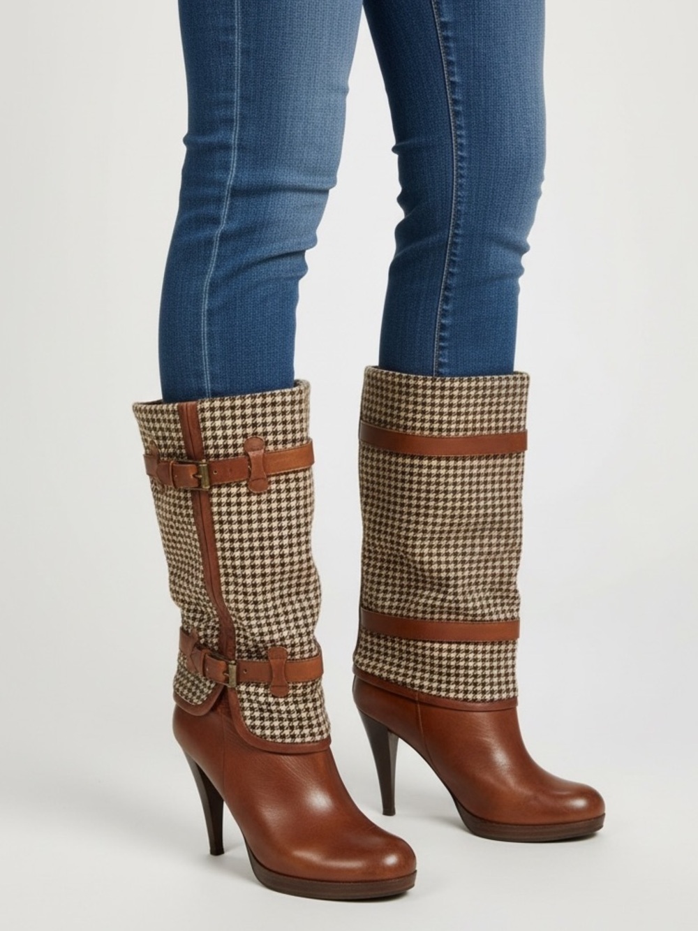 Cole Haan brown leather and houndstooth Nike Air boots size 7.5